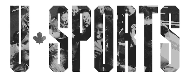 The U SPORTS wordmark filled with photos of celebrating athletes