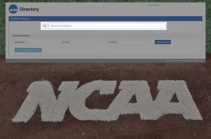 The NCAA Directory search page